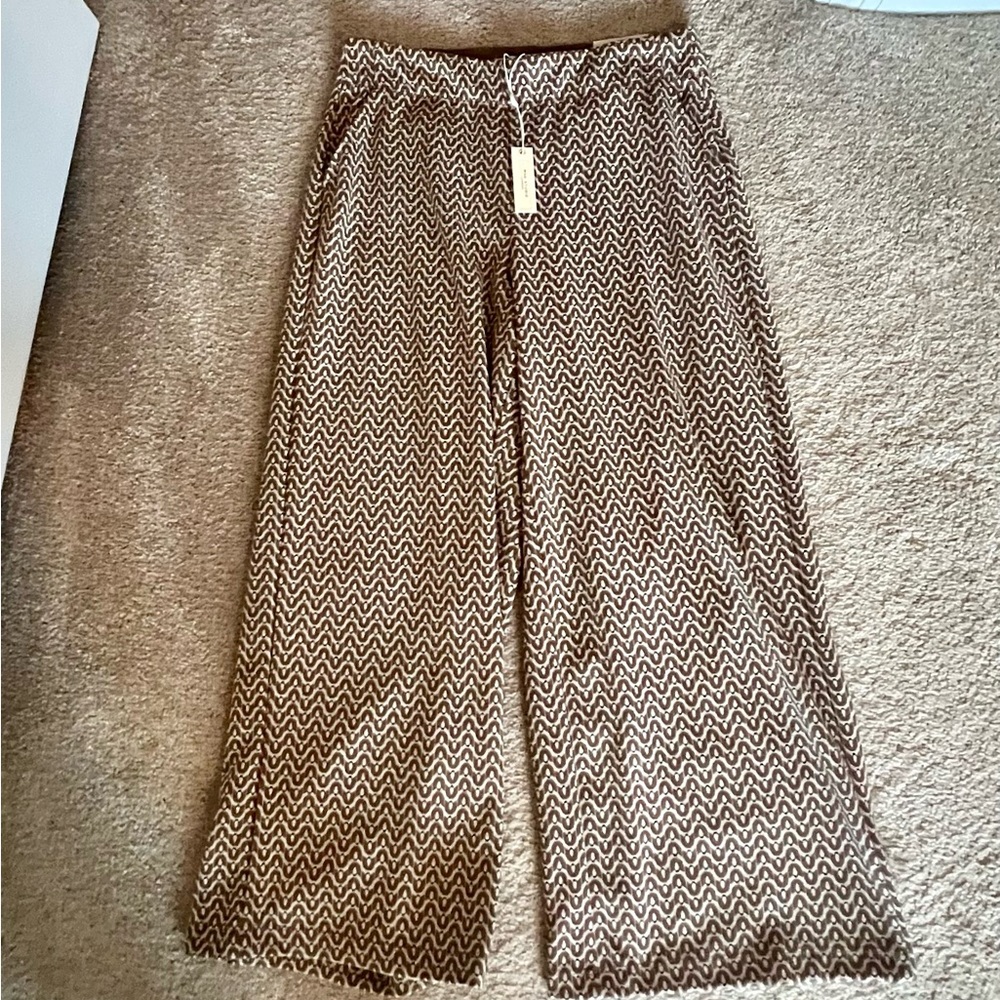 NWT Max Studio Brown Patterned Wide Leg Cropped Pants - Picture 5 of 6